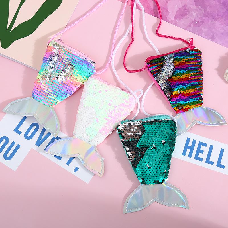 Children's Mermaid Sequin Lanyard Coin Purse - Girls' Crossbody Wallet