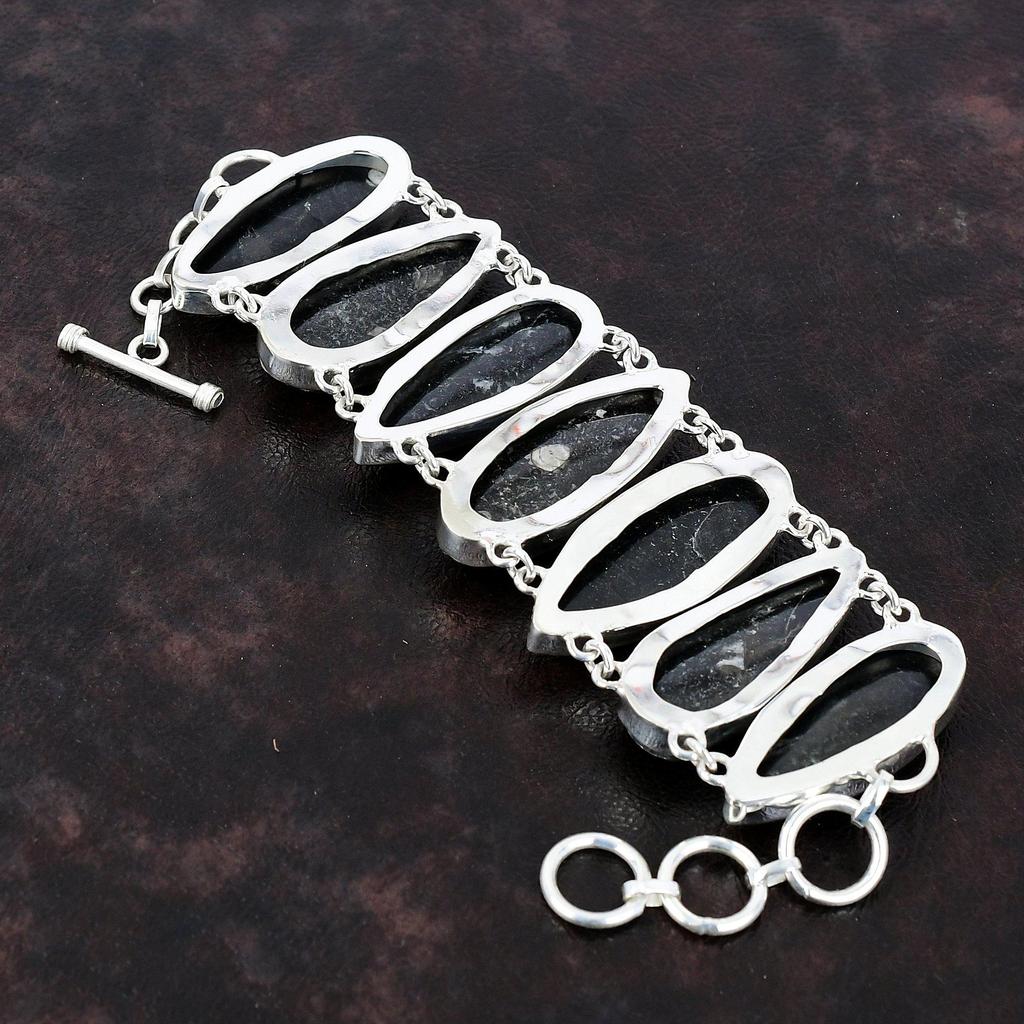 Orthoceras Fossil Bracelet Genuine Gemstone Jewelry 925 Sterling Silver Bracelet Adjustable Chain Bracelet Handmade Bracelet Engagement Gift