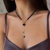 Fashion Vintage Sexy Ceramic Heart Pendant Necklace for Women Female Boho Geometric Baroque Double-layer Crystal Chain Jewelry