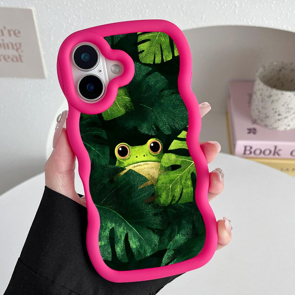 

Милый Чехол-Лягушка для Телефона iPhone 17 16 15 14 13 12 11 Air Pro Max Plus Красный Мягкий ТПУ Покрытие с Волнистым Краем iPhone 11 Pro Max
