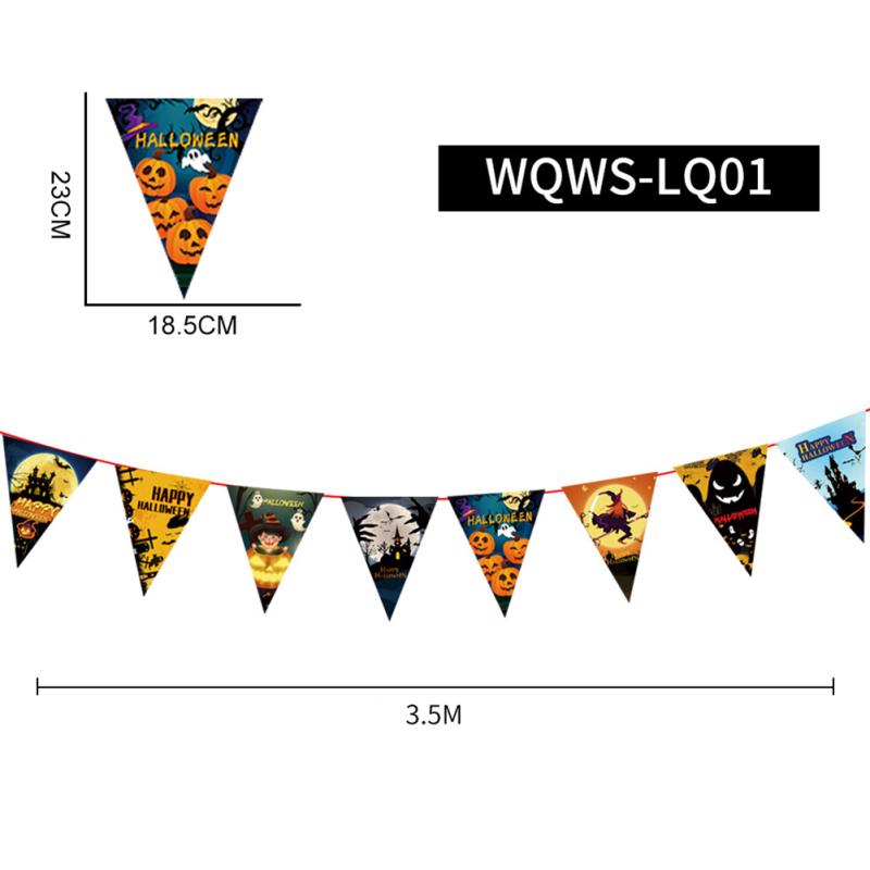 Happy Halloween Paper Banner Pumpkin Bat Witch Spider Skull Letter Hanging Decoration For Halloween