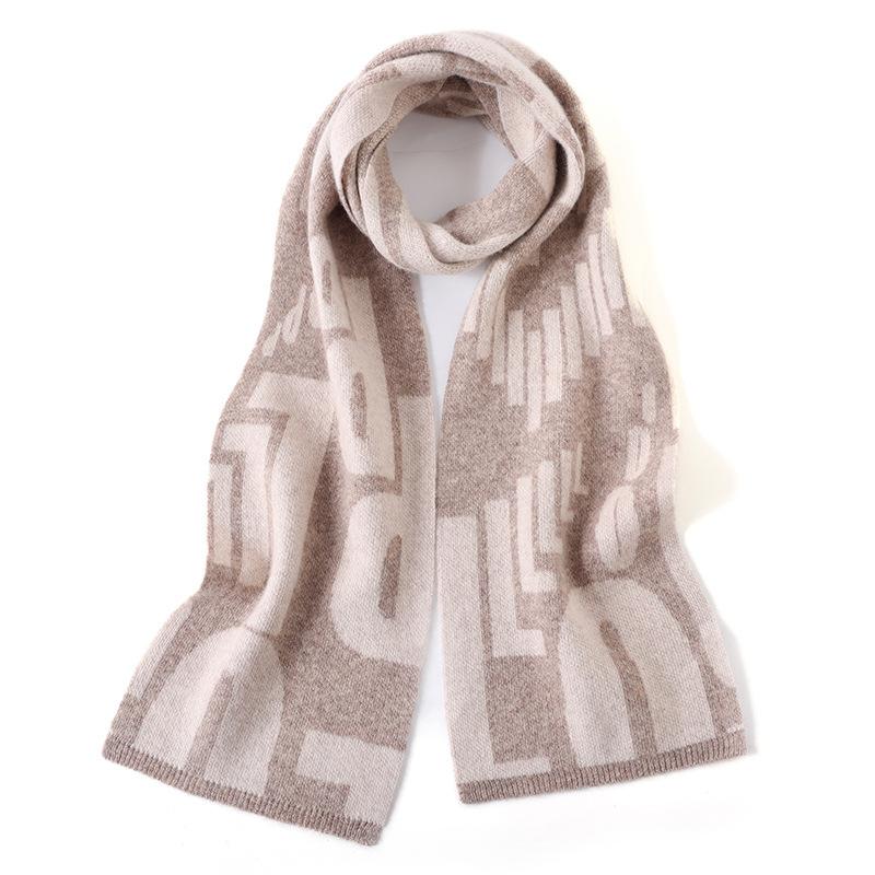 Letter Design Versatile Pure Wool Scarf Fashion Warm Small Wide Shawl Autumn and Winter New 100 Wool Scarf