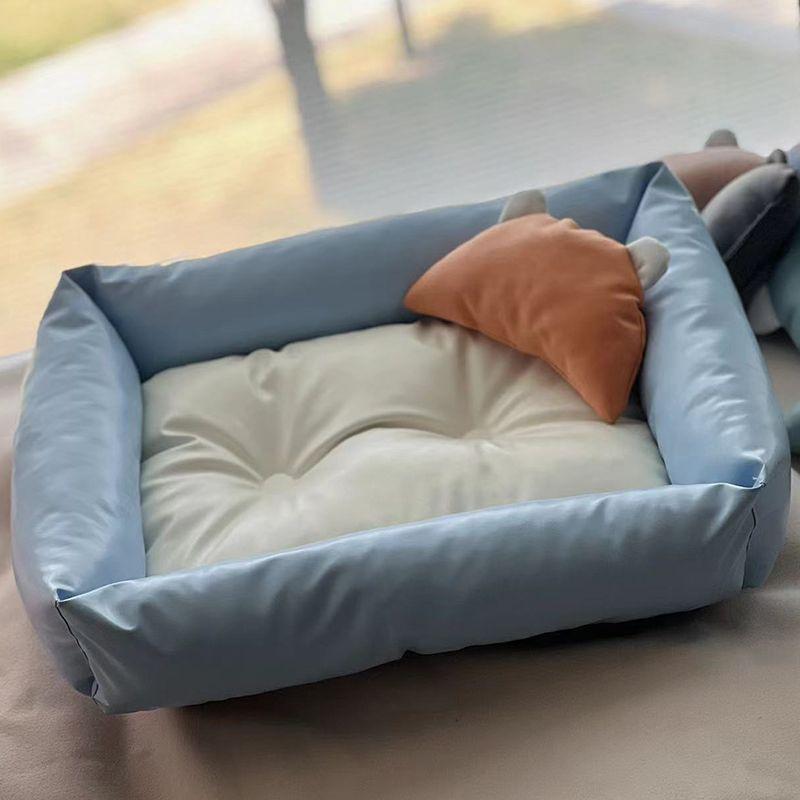 

Kennel All Year Round Neutral Non-Removable and Washable Leather Bite-Resistant Little Cat Nest Teddy Small and Medium-Sized Dogs Dog Bed Pet Supplies S 55 * 40cm 3.00kg Sky Blue Leather Square Nest