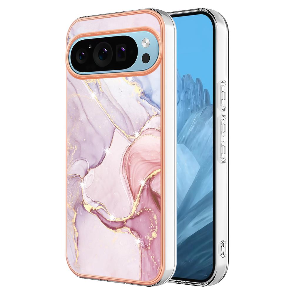 For Google Pixel 9/Pixel 9 Pro TPU Case with IMD Marble Pattern Electroplated Back Cover