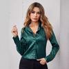 Women's Long Sleeve Lapel Button-up Leopard Jacquard Blouse Elegant Commute Shirt for Leisure
