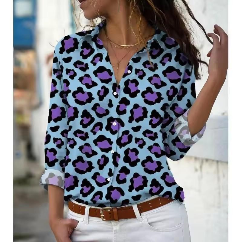 Bahar Sonbahar Kadın Uzun Kollu Gömlek Moda Zarif Kelebek Baskılı Desenli Üstler Günlük Düğmeli Bol Kadın Bluz