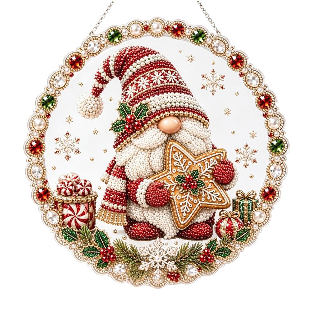Christmas Pearl Diamond Painting Suncatcher Kit Diy Craft Metal Chain 3d Mixed-sized Pearl Beads Craft Festive Window Wall Decor