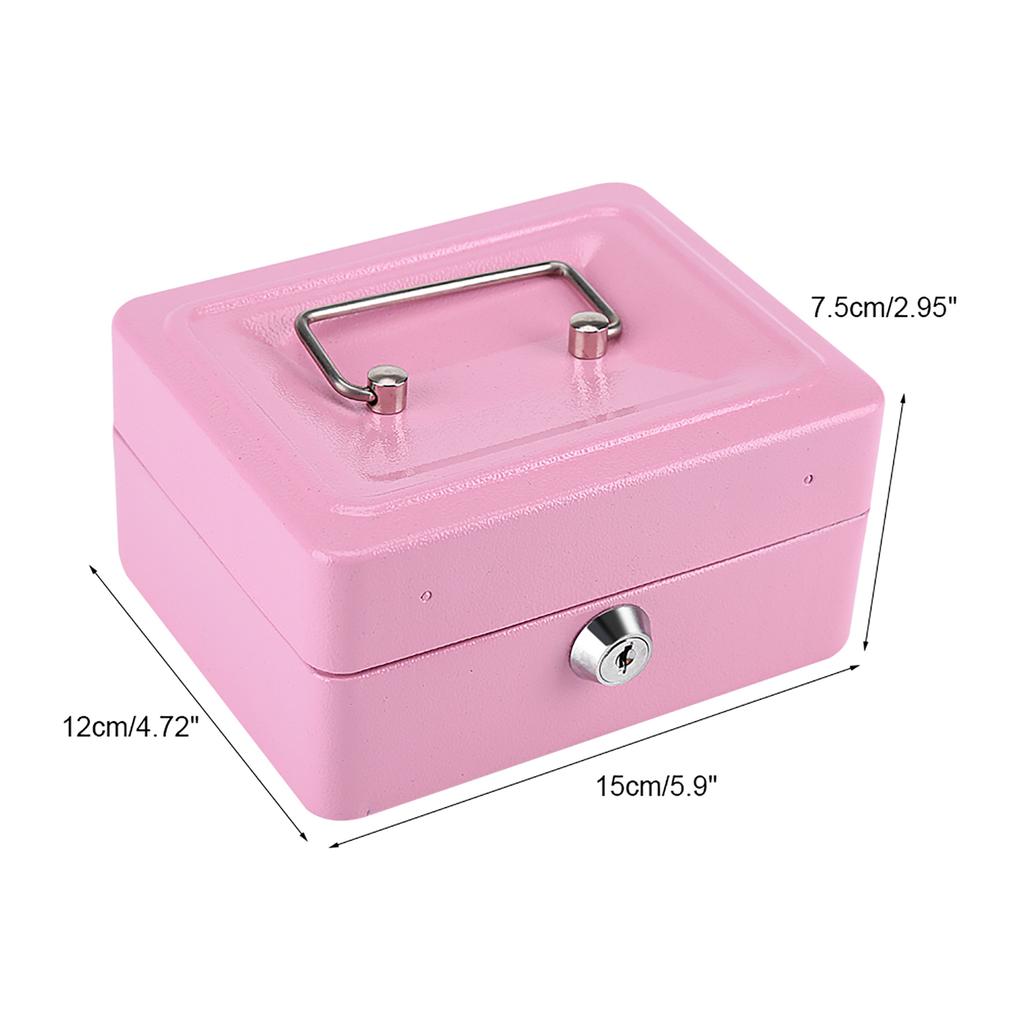 1Pc Mini Portable Steel Petty Lockable Cash Money Coin Safe Security Box Household Pink