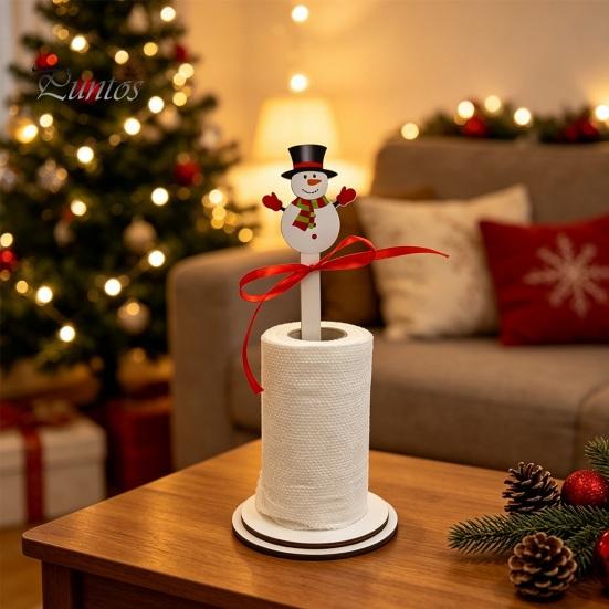 Decoración de Cocina Festiva Portarrollos de Papel de Cocina Navideño de Madera, Dispensador de Rollo 2D con Muñeco de Nieve, Estante Decorativo para Servilletas con Diseños de Papá Noel, Soporte para Comedor