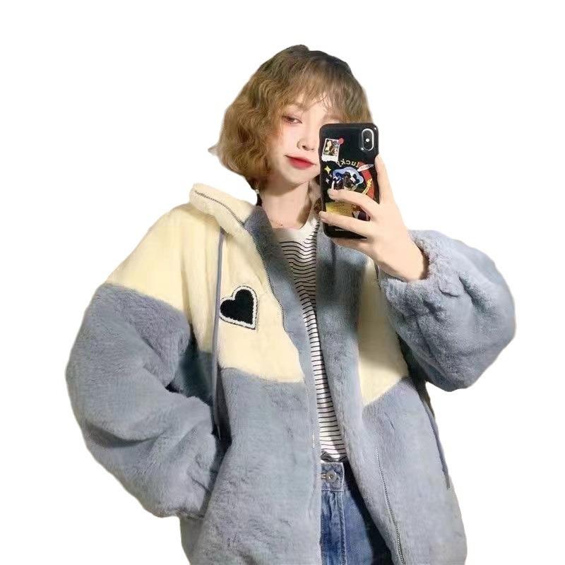 

Женская куртка Осень и Зима Новая Корейская Версия Свободная и Утолщенная Дизайн со Вставками Универсальная Хлопковая Одежда Верхняя Одежда XXL синий