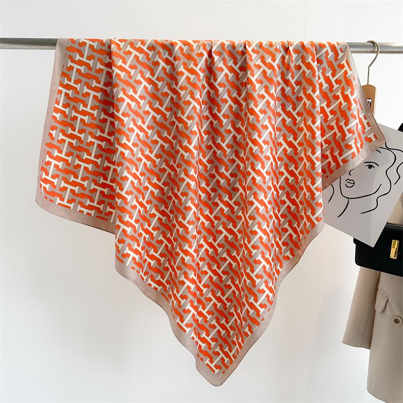Striped Twill Silk Scarf: Large Square Shawl & Sunscreen Travel Headscarf - 90cm, Perfect for Spring & Autumn