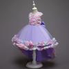 Girls Mesh Flower Runway Dress Children's Party Wedding Princess Dress with Train