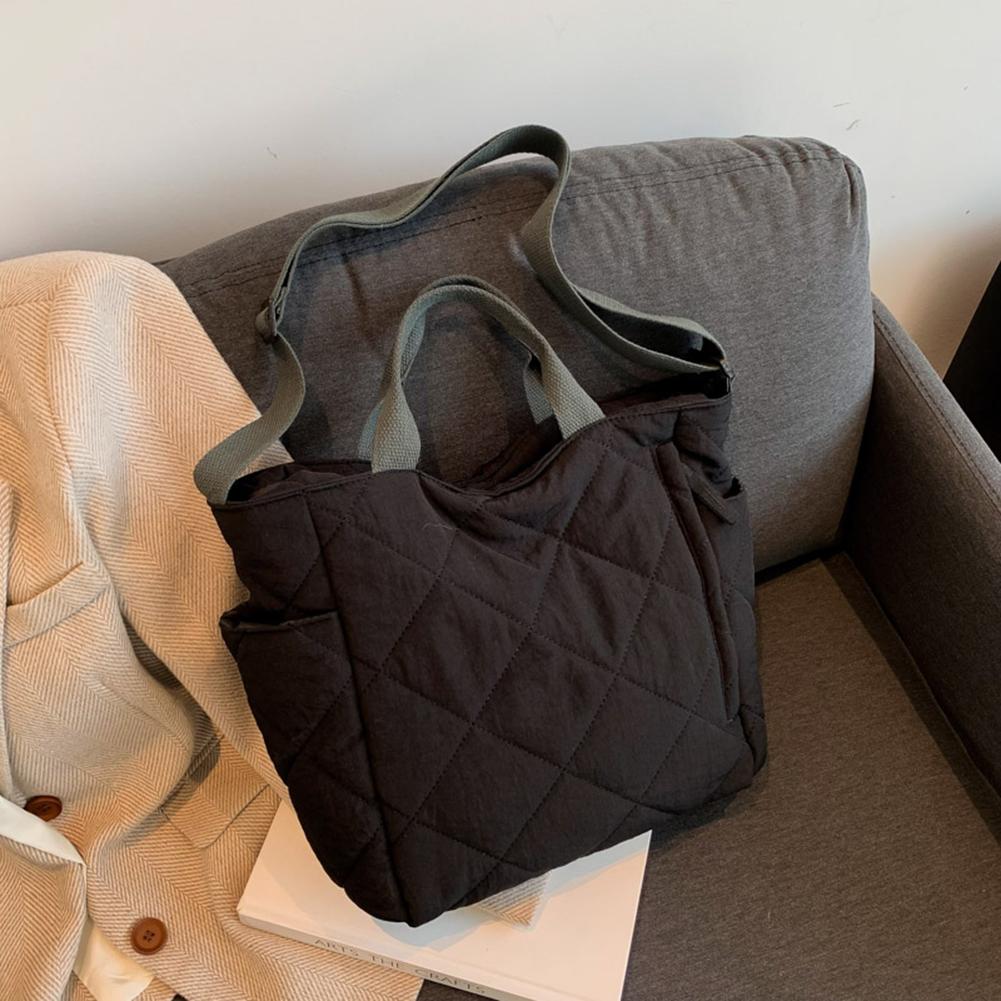 Ladies Quilted Tote Bag Large Capacity Solid Color Shoulder Bag Soft Quilted Commuting Bags Adjustable Strap Single Shoulder Bag