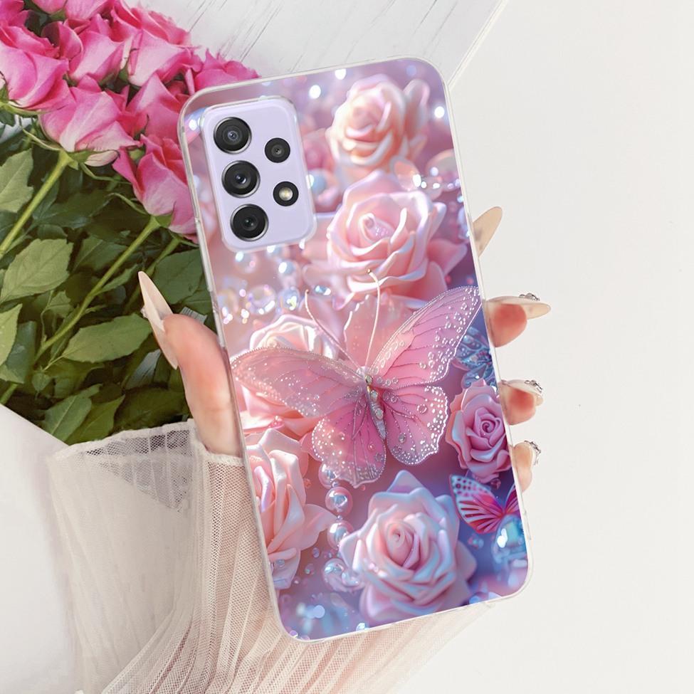 Transparent For Samsung Galaxy A72 4G Case Cute Fashion Flowers Funny Painted Casing For Samsung A72 4G SM-A725M SM-A725F Cover