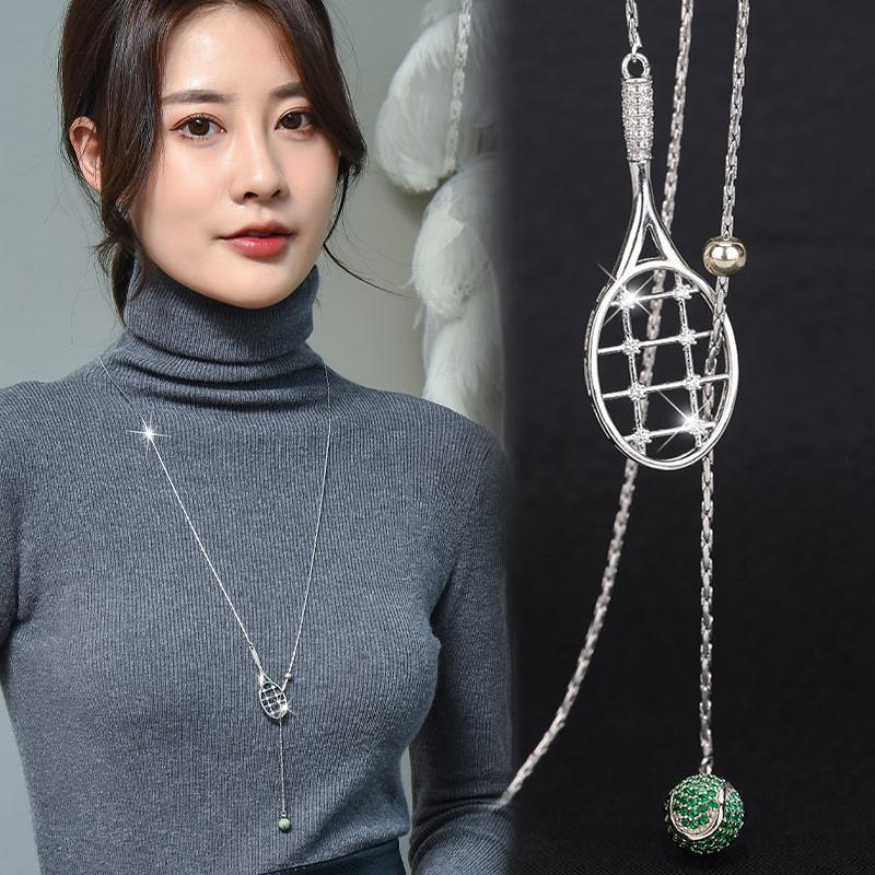 Elegant Geometric Tennis Racket Sweater Necklace Stylish Long Pendant For Women