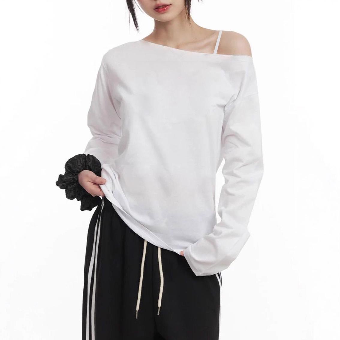 Custom Print One-Shoulder Spicy Girl Loose Long Sleeve Top Medium белый