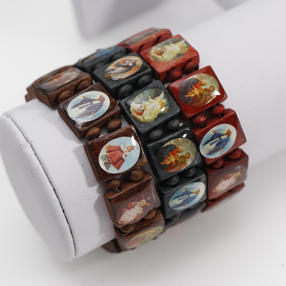 Natürliches Holz Katholischer Schmuck Jungfrau Maria Jesus Christlicher Glaube Rosenkranz Armband Religiöser Schmuck Großhandel