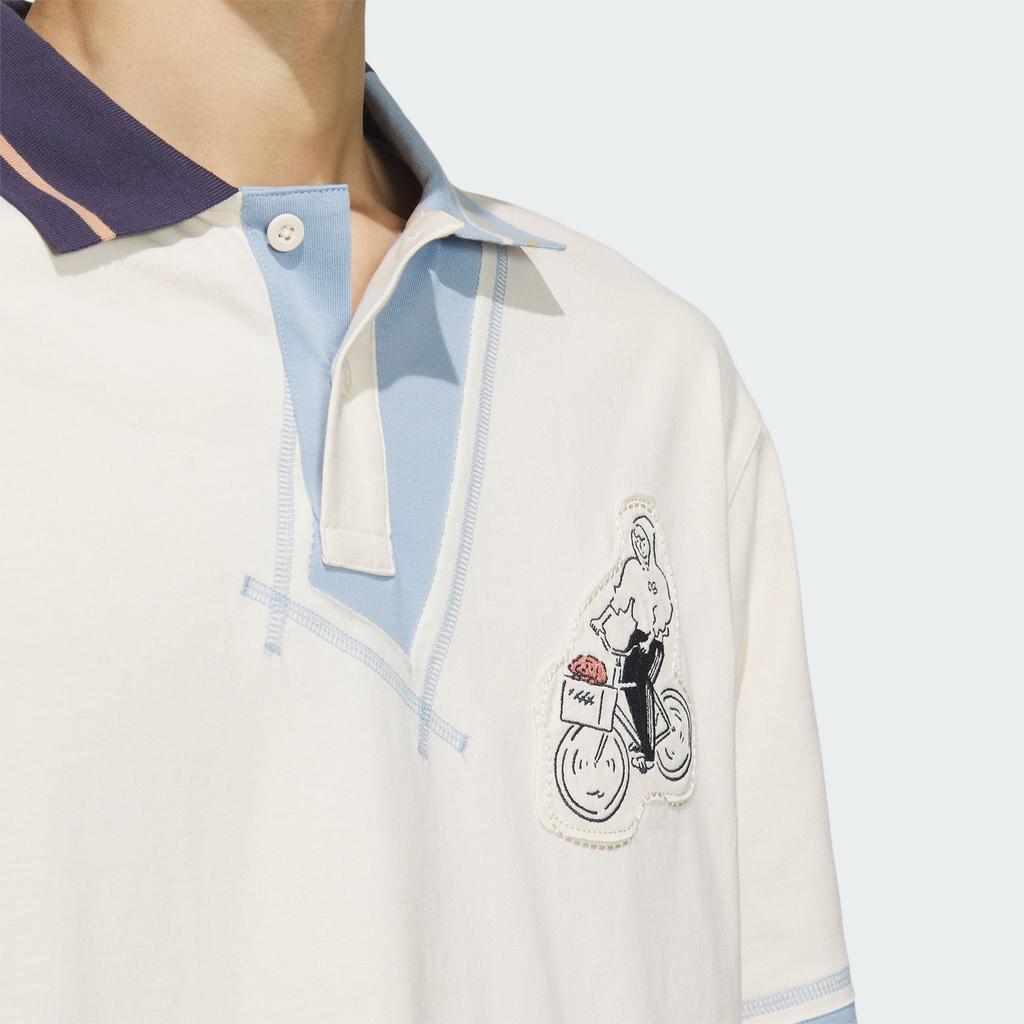 Adidas Originals Trefoil X Zhang Changxiong SS23 Embroidered Short-Sleeve Polo Unisex Tops Wonder-White IS0636