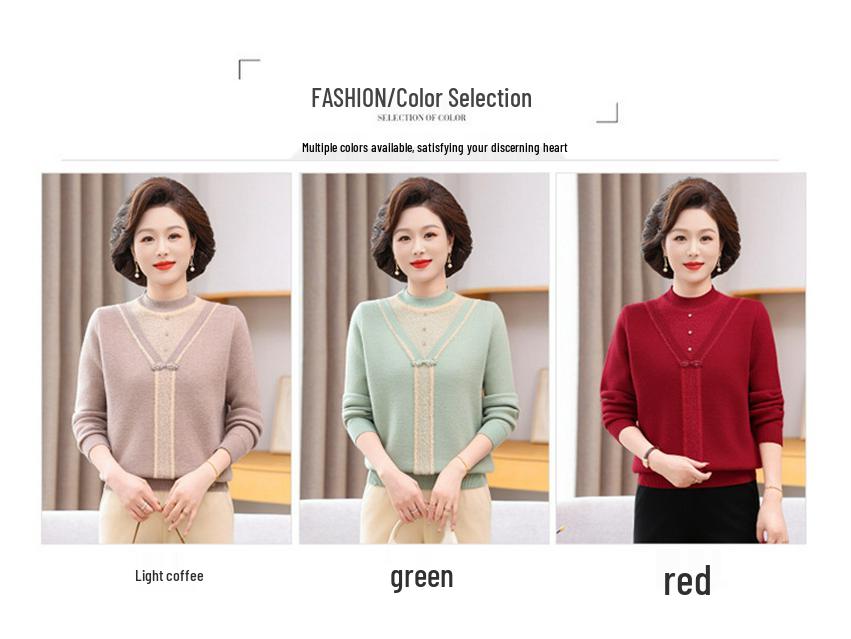 New Fashion Winter Knitwear for Moms - Stylish Plus Velvet Sweater for Middle-Aged and Elderly Women