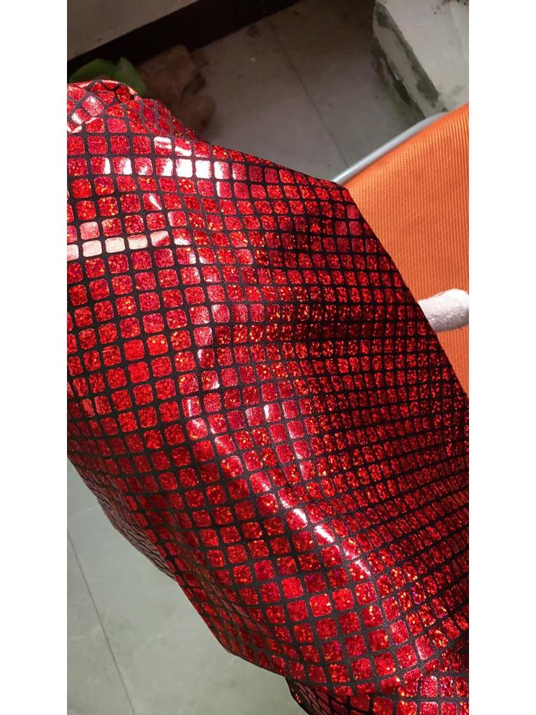 Iridescent Gold Glitter Laser-Spray Dance Skirt with Crystal Background Pattern