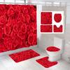 Beautiful Rose Fabric Shower Curtain Red Flowers Bathroom Curtains Pedestal Rug Toilet Lid Cover Non-Slip Carpet Bath Mats Rugs