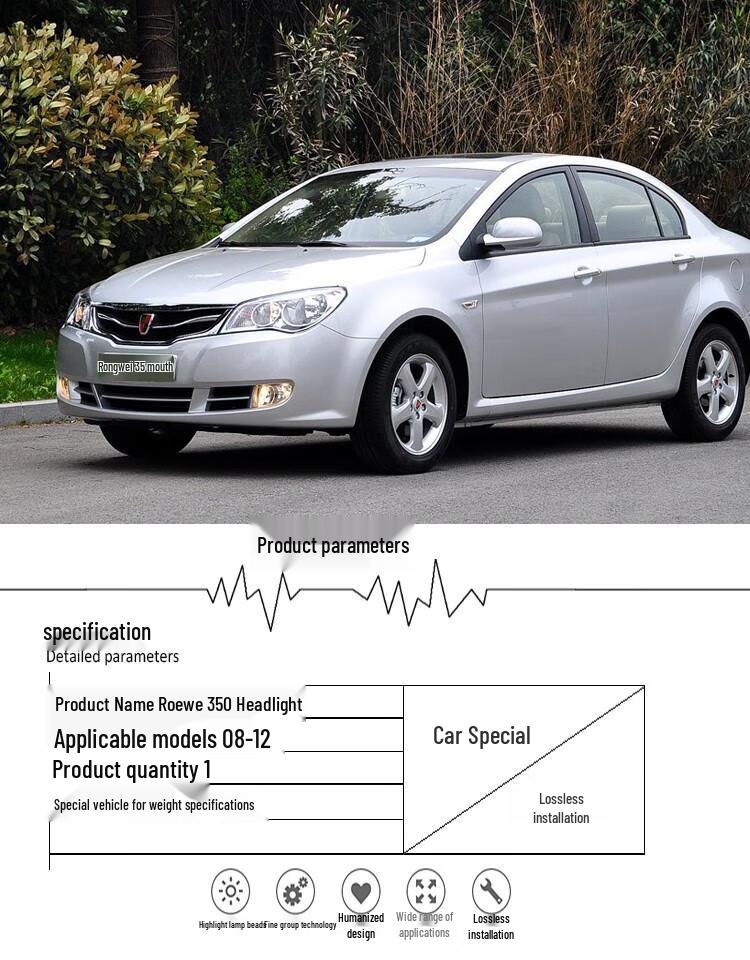 Roewe 350 Headlight Assembly: White & Black Base, Manual/Electric Options, Original Quality