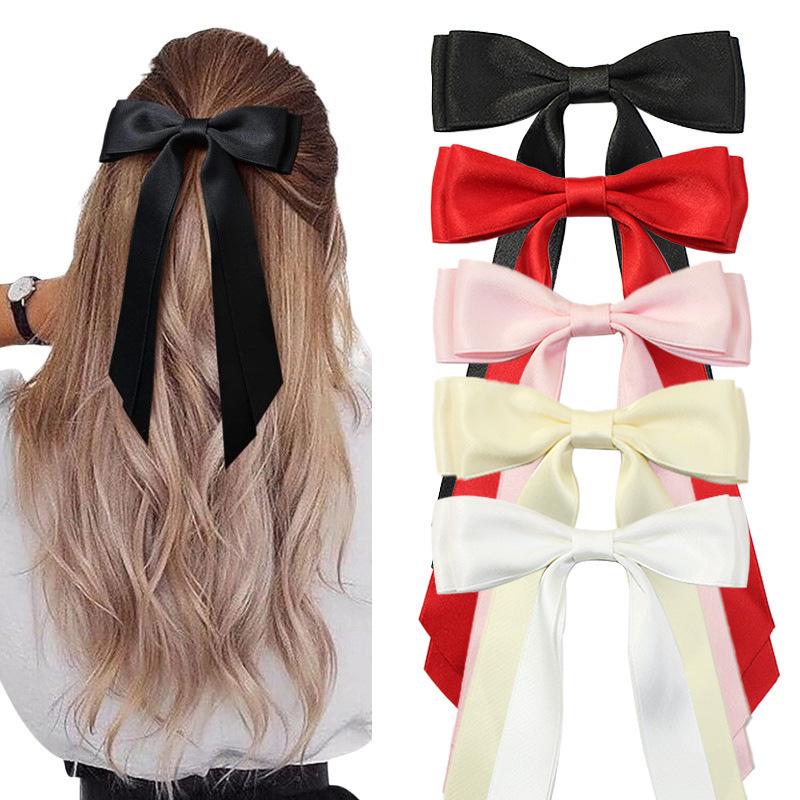 Sweet Double Layer Princess Bow Hair Clip with Long Trailing Ribbons