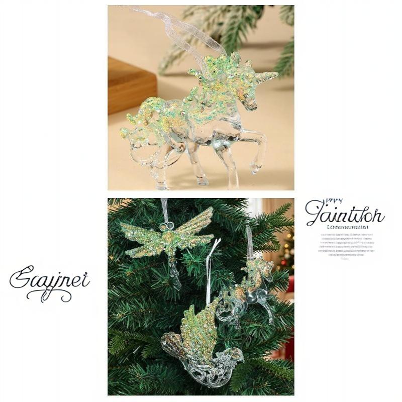 Green Glitter Christmas Hanging Ornament Sparkling Reindeer/High Heel/Tree /Snowflake Designs Pendants With Ribbon Decor