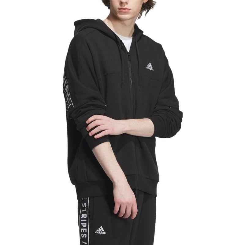 adidas Sweatshirts Unisex Black Hooded Moderate Cardigan IK7357