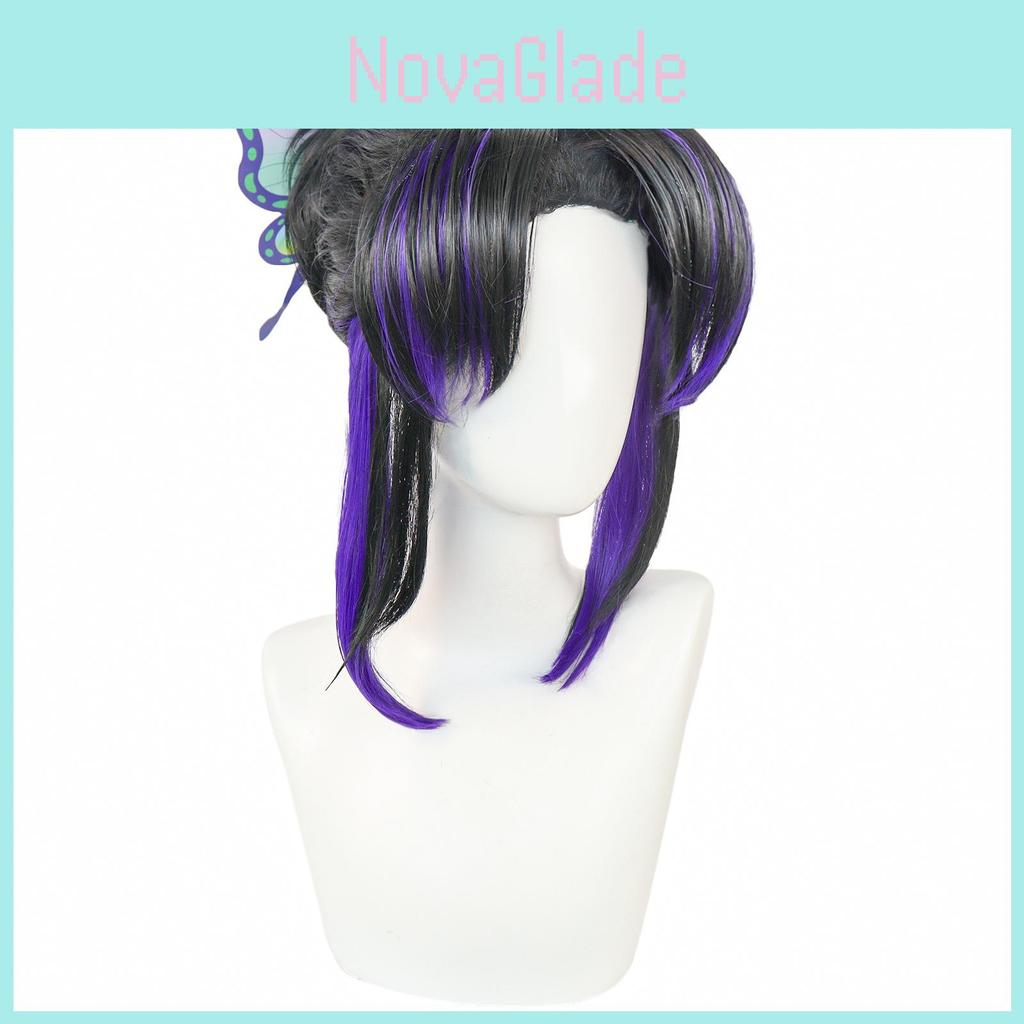 Demon Slayer Kochou Shinobu Cosplay Wig With Butterfly Hair Accessory For Costume Dress Up