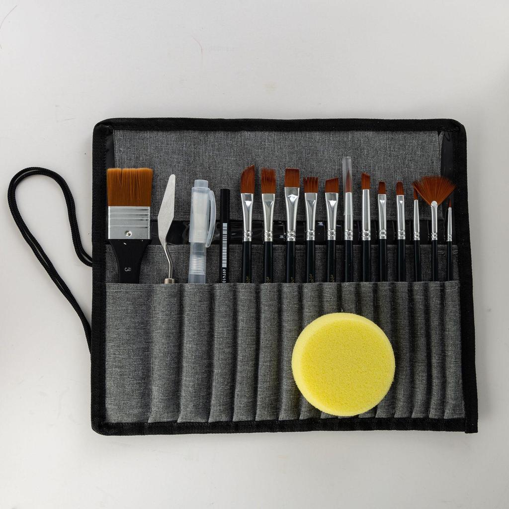 24-Piece Canvas Bag Oil Painting Brush Set with Nylon Silver-Gray Handles for Gouache and Watercolor