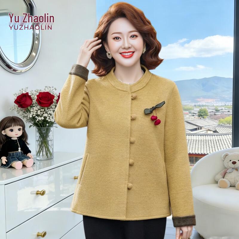 YUZHAOLIN Women s Elegant Round Neck Woolen Coat XL