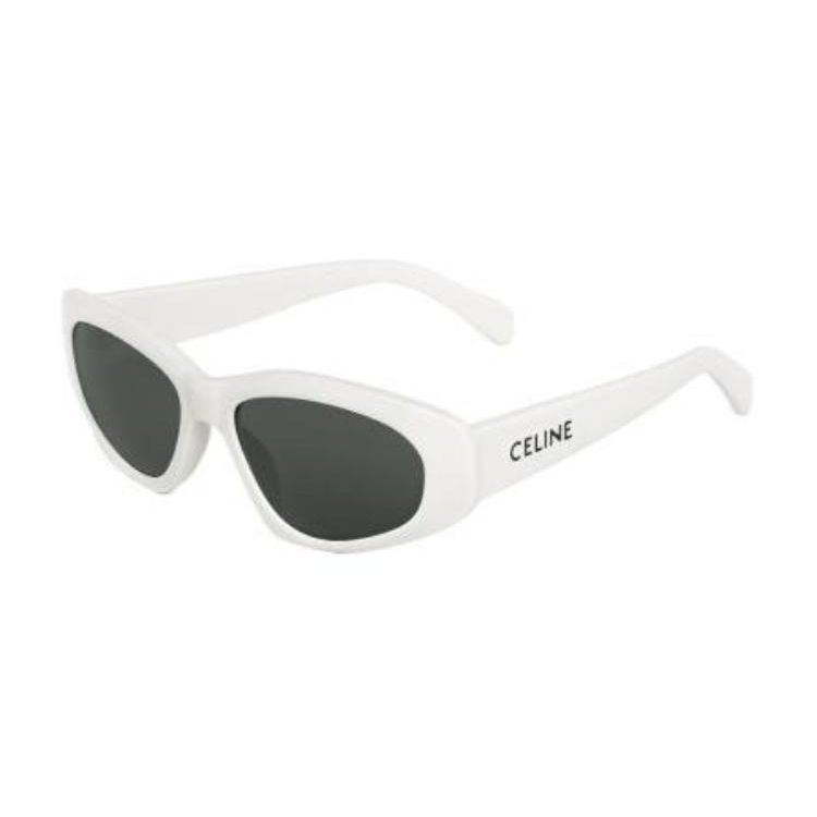 Celine Mirror Leg Logo Irregular Shape Sunglasses Men sunglasses White 4S279CPLB-01BC Brown Eyeglass Pouch,57