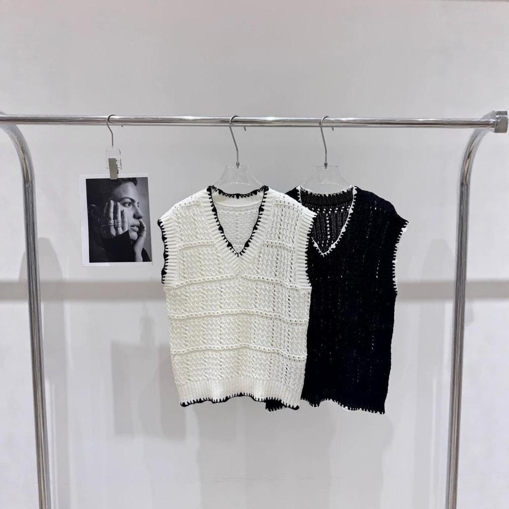 Handmade Crochet Color Block Cardigan Vest - Casual, Loose-Fit, Youthful Style.