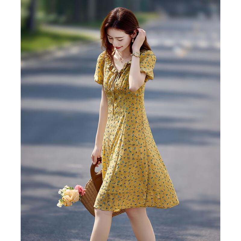 

Shangjing Women s Summer Floral V-Neck A-Line Midi Dress L
