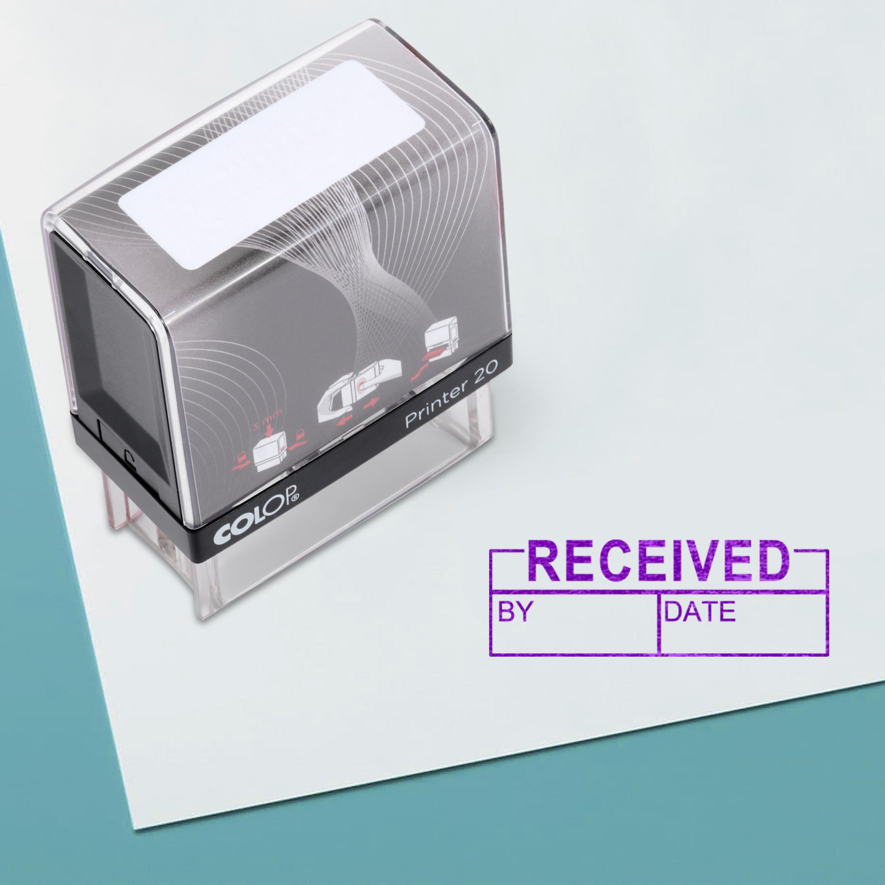 

RECEIVED BY DATESelf Inking Rubber Stamp Custom Colop Office Stationary P20 Mini Impression Area: 14 mm x 38 mm Фіолетовий