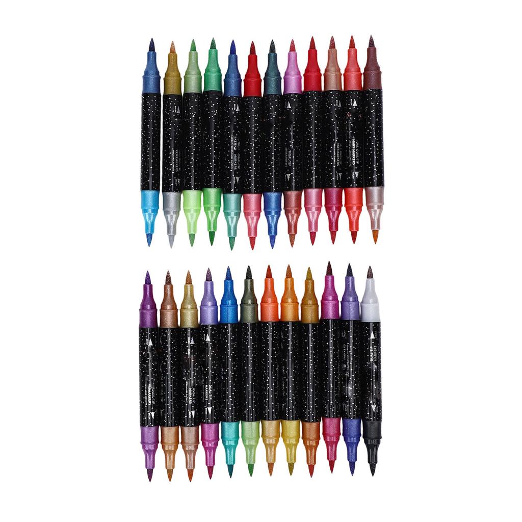 24pcs Glitter Markers Double Ended Highlighter Marker Pens for Drawing Gift Card Doodle Art Painting