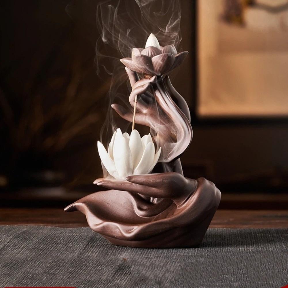 Ceramic Incense Burner Fountain Hand Shape Reflux Incense Burn Tray Home Decoration