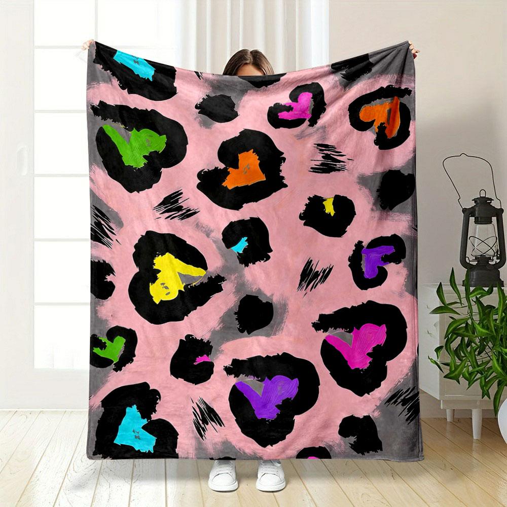 Colorful hearts within black irregular shapes on a pink and gray background. for all seasons blanket lunch break throw gift