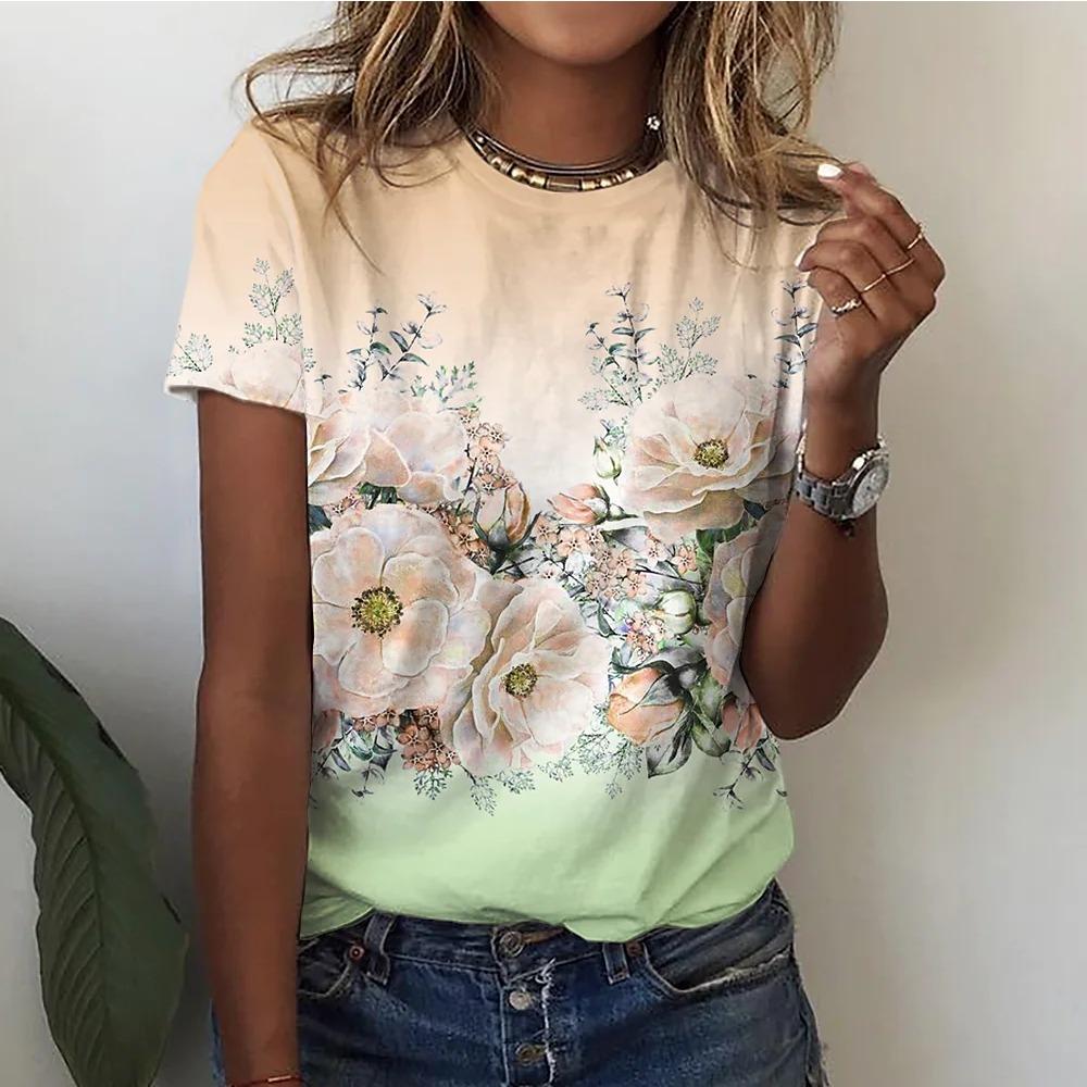 Floral 3d Printing T-shirt Women Tees Women Summer Casual Oversized Loose Harajuku Blouse Women Fashion Y2K Clothing