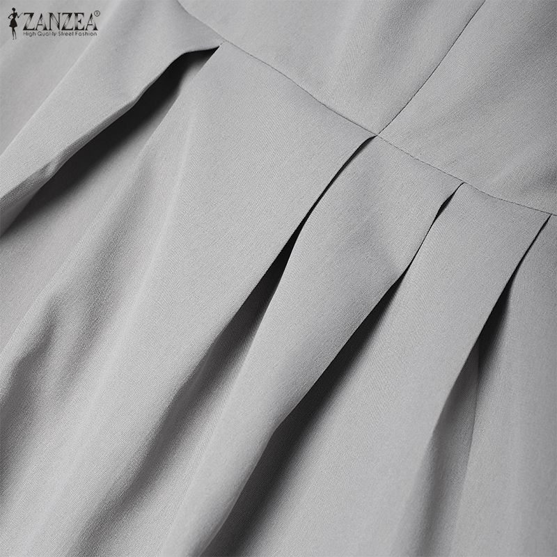 ZANZEA Abito Lungo Casual da Donna Girocollo Manica Corta Tinta Unita