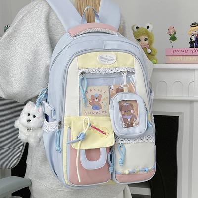 Autumn and Winter New High-Value Fresh Color-Block Letter Casual Backpack for Female Primary and Secondary School Students