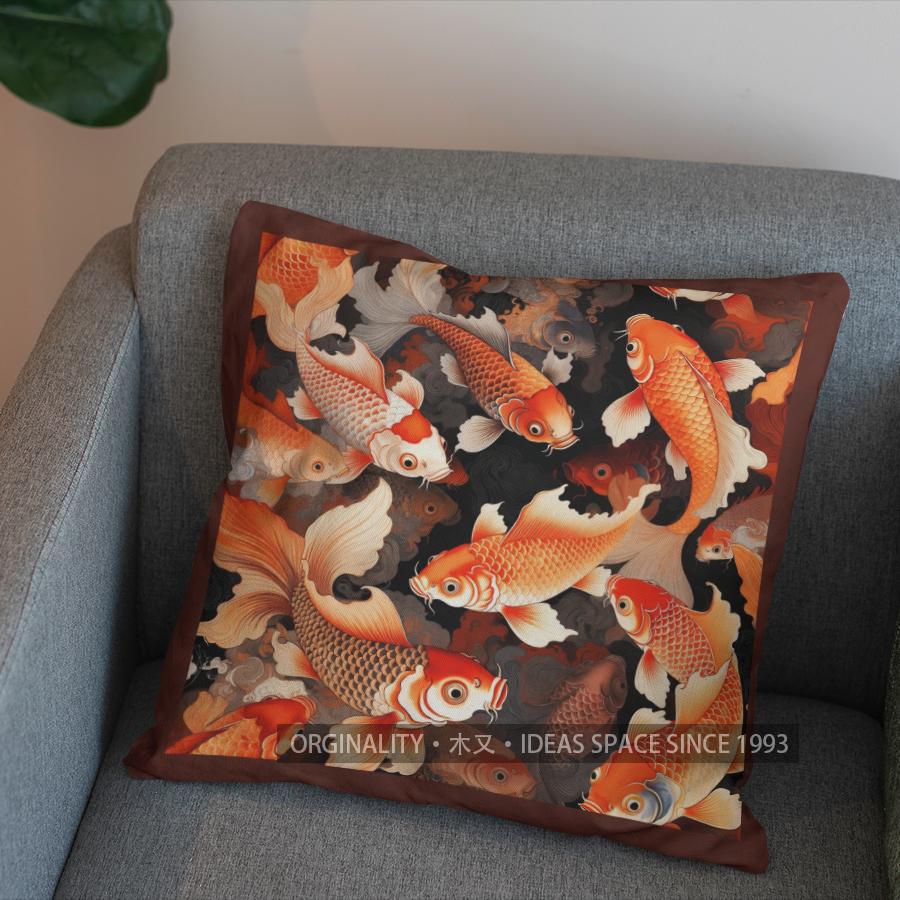 2D Colorful Koi Fish In Wave Pattern Pillow Cover Pattern Cushion Cover Suitable For Sofa Bedroom Car Pillow Cover