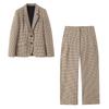 European and American style French women's clothing fashion versatile temperament plaid straight-cut blazer + pants