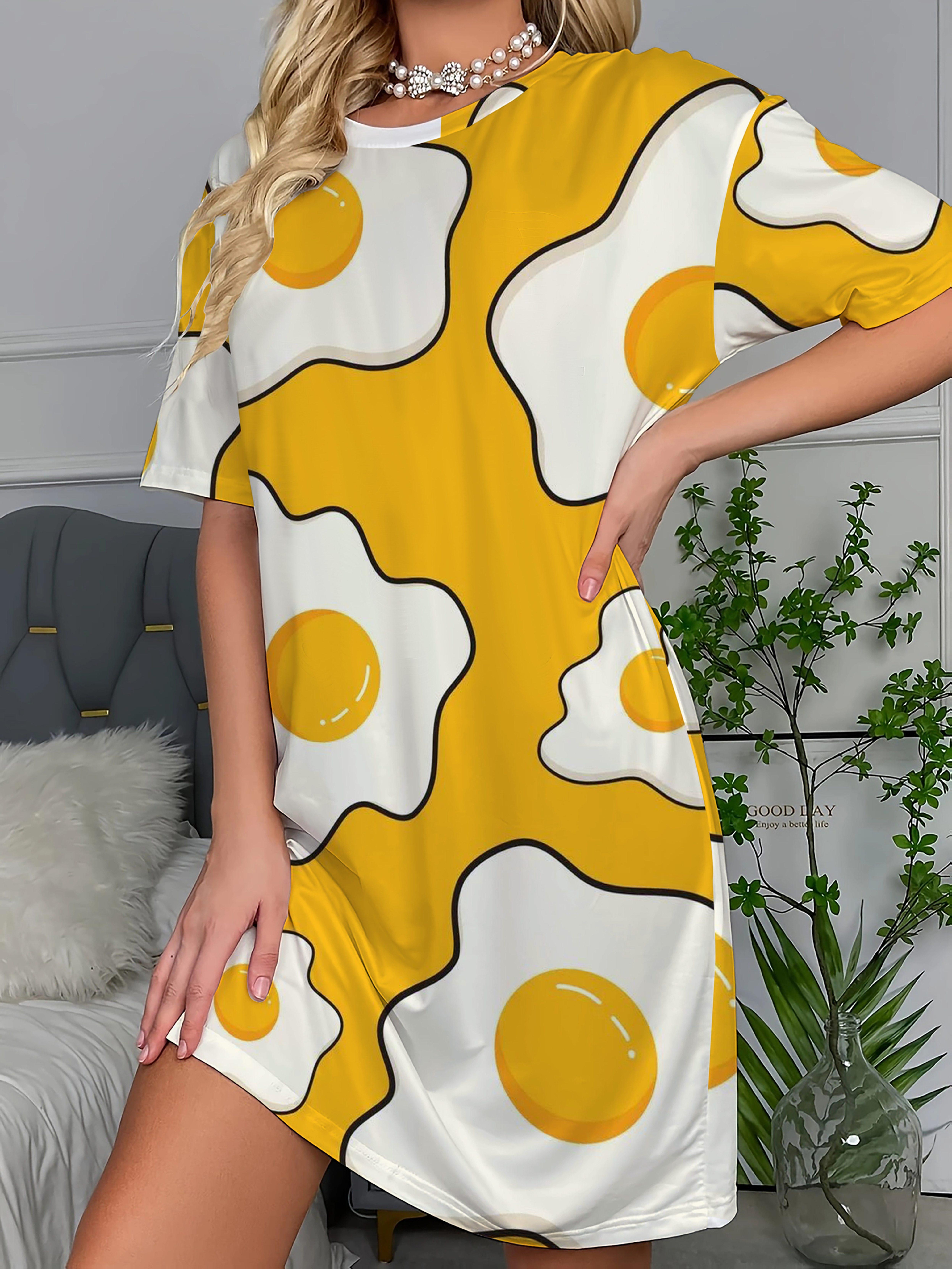 

Ladies Cute Egg Print Comfortable Short-Sleeve Round-Neck Dress 2XL дубильная кора