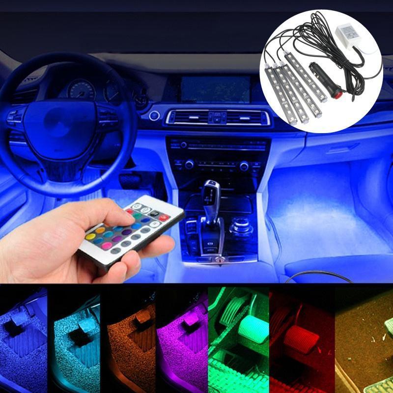4 pz Auto RGB HA CONDOTTO LA Luce di Striscia HA CONDOTTO Le Luci di Striscia Colori Car Styling Decorativo Atmosfera Lampade Auto Luce Interna Con Telecomando 12 V