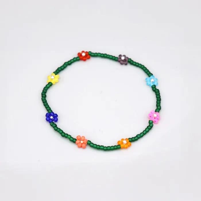 Flower Crush Multi-Color Beads Bracelet Smile Charm Multi-Color Flower Bead Bracelet