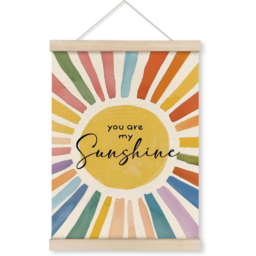 HRQKO You Are My Sunshine Wall Decor Poster Hanger Frame, Nursery Wall Art, Sunshine Playroom Wall Art with Wooden Frames, Boho Sunshine Wall Hanging