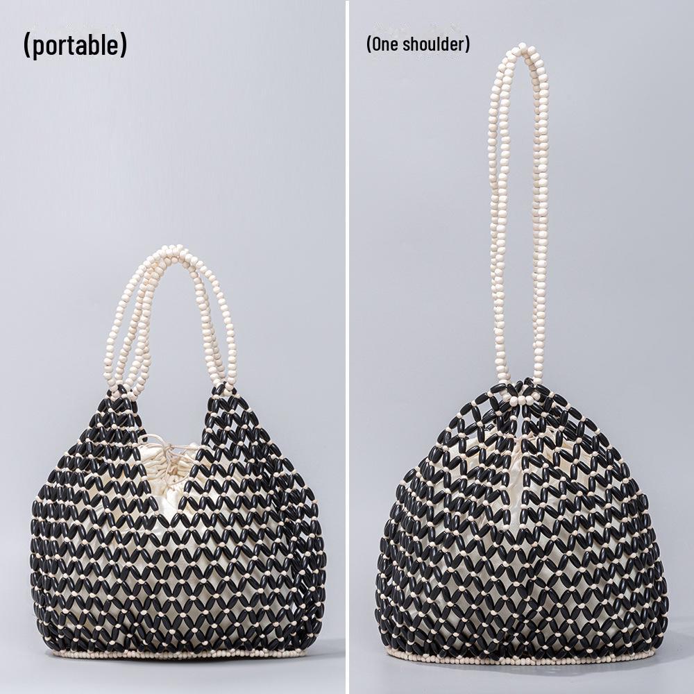 

Плетена сумка з дерев яних намистин ручної роботи ENSPT - європейський та американський стиль, високоякісний нішевий дизайн для жінок 27x12x29 cm