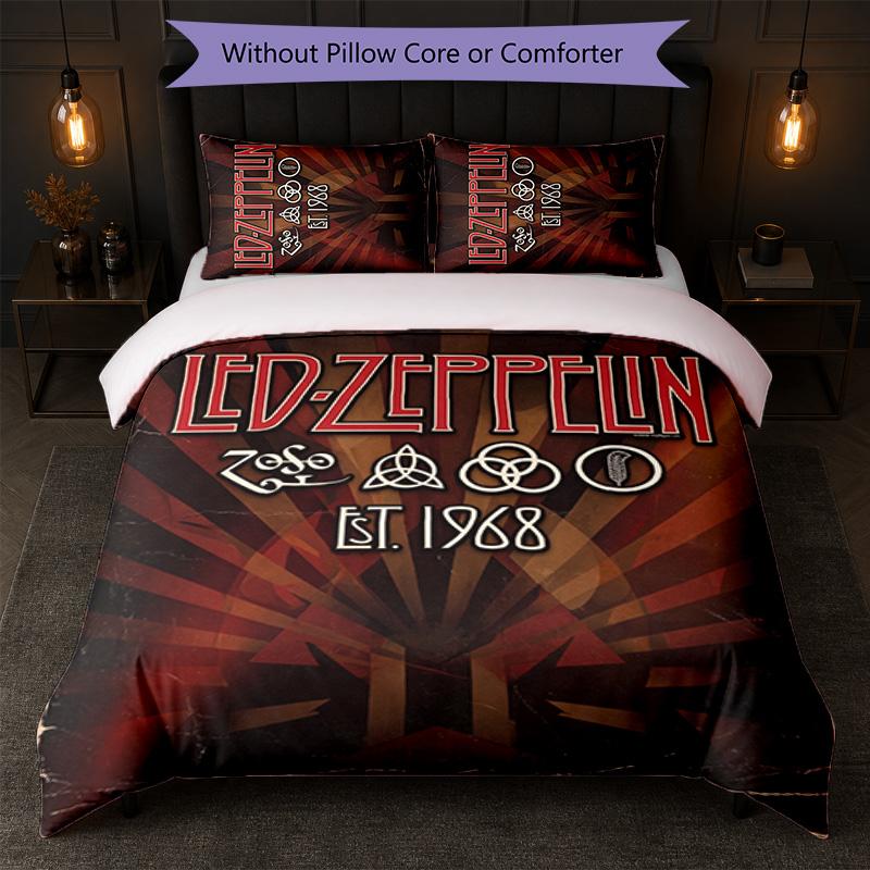 Set Biancheria da Letto 3 Pezzi Stampa Led Zeppelin Copripiumino con Due Federe Biancheria da Letto Morbida per Camera da Letto Domestica